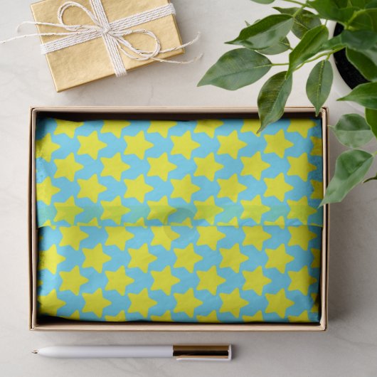 Blauw kersttissuepapier met gele sterren tissuepapier (Geschenk)