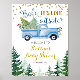 Blauw kersttruck Baby shower Welkomstteken Poster