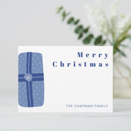 Blauw kerstvakantiegezin Bedankt (Staand voorkant)