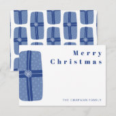 Blauw kerstvakantiegezin Bedankt (Voorkant / Achterkant)