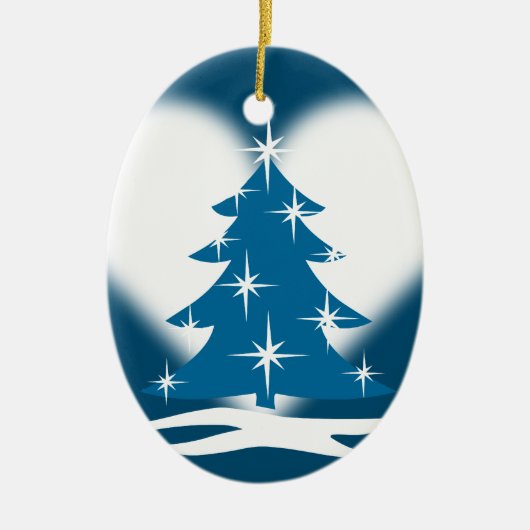 Blauw kerstversier gepersonaliseerd winterdecor keramisch ornament (Voorkant)