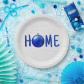 Blauw kerstversiering met thuistekst papieren bordje (Feest)