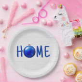 Blauw kerstversiering met thuistekst papieren bordje (Feest)