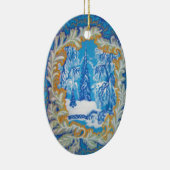 blauw kerstwinterWonderland Keramisch Ornament (Rechts)