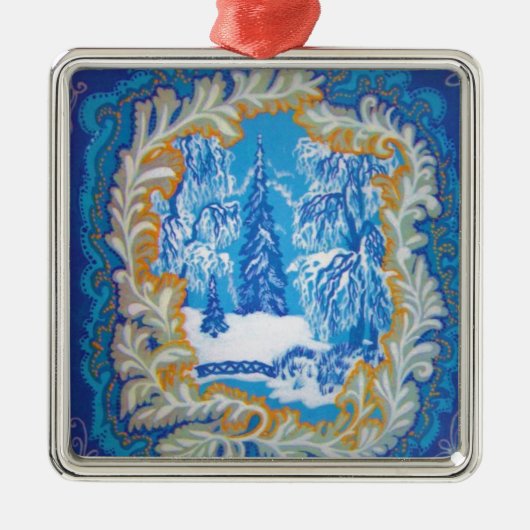  blauw kerstwinterWonderland Metalen Ornament (Voorkant)