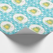 Blauw kikkerroze dot  omslagpapier cadeaupapier (Hoek)