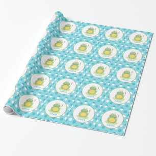 Blauw kikkerroze dot  omslagpapier cadeaupapier