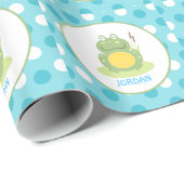 Blauw kikkerroze dot  omslagpapier cadeaupapier (Rol Hoek)