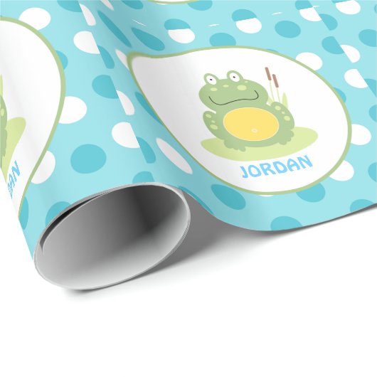 Blauw kikkerroze dot  omslagpapier cadeaupapier (Rol Hoek)