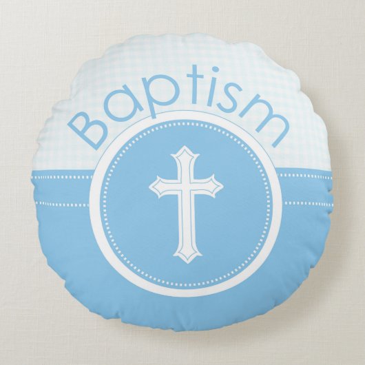 , blauw kind van God Baptisme Rond Kussen (Voorkant)