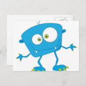 Blauw Kinder monster Alien Briefkaart (Voorkant / Achterkant)