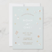 Blauw Kinder Strand Zwembad Party Thema Verjaardag Kaart (Voorkant)