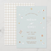 Blauw Kinder Strand Zwembad Party Thema Verjaardag Kaart (Voorkant / Achterkant)