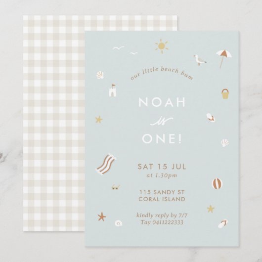 Blauw Kinder Strand Zwembad Party Thema Verjaardag Kaart (Voorkant / Achterkant)