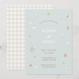 Blauw Kinder Strand Zwembad Party Thema Verjaardag Kaart