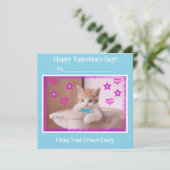 Blauw Kinderen Funky Kitten Klas Valentijn Feestdagenkaart (Staand voorkant)