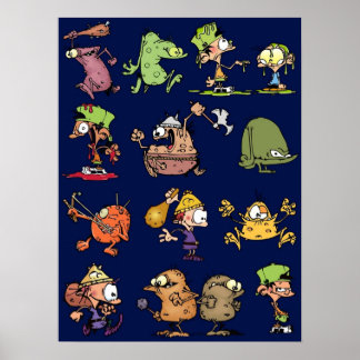 Blauw kinderen peddel poster