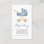 Blauw  kinderwagen Floral Baby shower Registry Informatiekaartje (Voorkant)