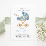 Blauw  kinderwagen Het is een Boy Baby Brunch Kaart<br><div class="desc">Nodig gasten uit voor uw evenement met deze aanpasbare baby brunch uitnodiging. Het beschikt over waterverf  kinderwagen en blauwe bloemen. Deze  baby brunch uitnodiging is perfect voor It's a Boy baby showers. Personaliseer door uw gegevens toe te voegen.</div>