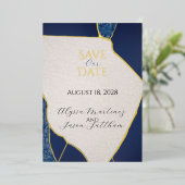 Blauw Kintsugi Geïnspireerde Folie Save the Date Uitnodiging (Staand Voorkant)