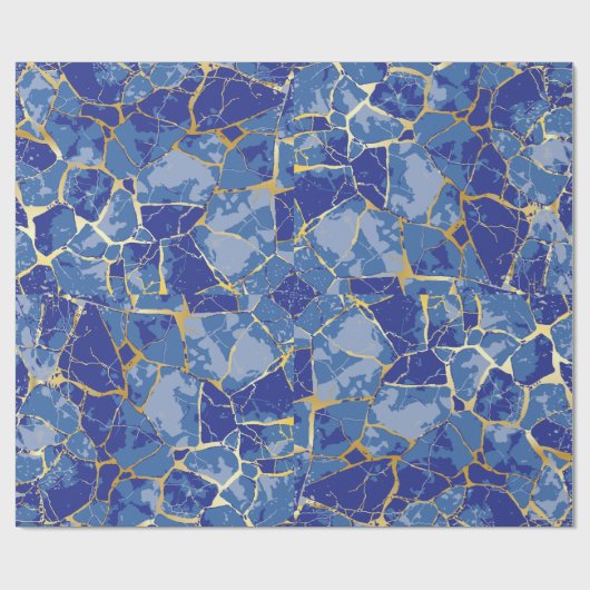 Blauw Kintsugi Goud Ader Inpakpapier (Vlak)
