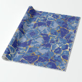 Blauw Kintsugi Goud Ader Inpakpapier (Uitgerold)
