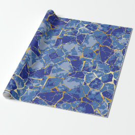 Blauw Kintsugi Goud Ader Inpakpapier