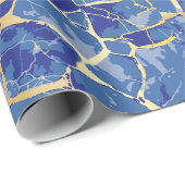 Blauw Kintsugi Goud Ader Inpakpapier (Rol Hoek)