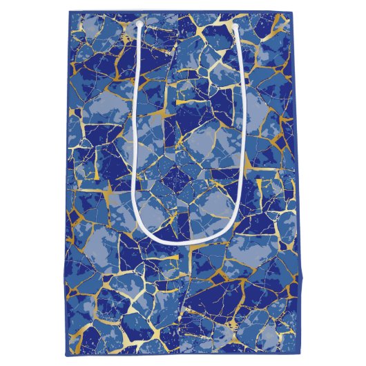 Blauw Kintsugi Goud Ader Medium Cadeauzakje (Achterkant)