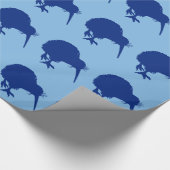 Blauw kiwi patroon cadeaupapier (Hoek)