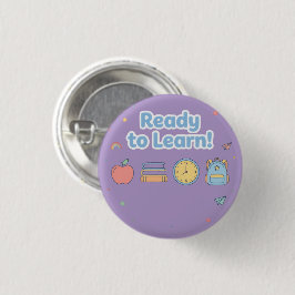 Blauw Klaar om te Leren Schattig Terug naar Schoo Ronde Button 3,2 Cm