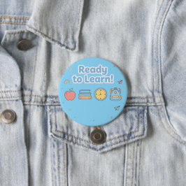Blauw Klaar om te Leren Schattig Terug naar Schoo Ronde Button 7,6 Cm