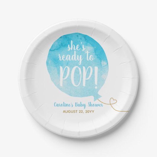 Blauw Klaar om te Poppen Ballon Baby Boy Shower Papieren Bordje (Voorkant)