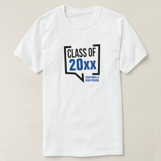 Blauw Klas Jaar Spraakballon T-shirt (Design voorkant)