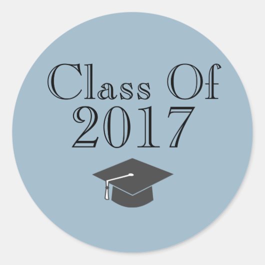 Blauw "Klasse van 2017" met Graduation Cap Ronde Sticker (Voorkant)
