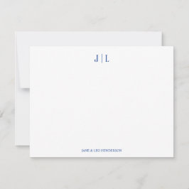 Blauw Klassiek Aangepast Monogram Koppel Trouwbrie Notitiekaartje