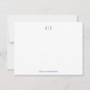 Blauw Klassiek Aangepast Monogram Koppel Trouwbrie Notitiekaartje