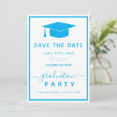Blauw Klassiek Afstuderen Bewaar de Datum Save The Date (Staand voorkant)