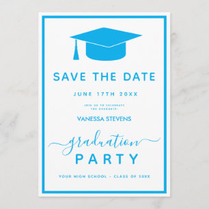 Blauw Klassiek Afstuderen Bewaar de Datum Save The Date