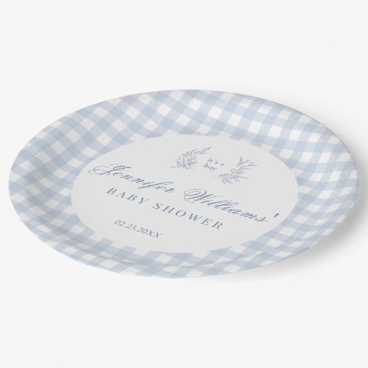 Blauw klassiek eenvoudig baby boy douchepapier bor papieren bordje (Gekanteld)