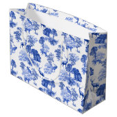 Blauw Klassiek Frans Land Toile Deer Forest Groot Cadeauzakje (Achterkant Gekanteld)