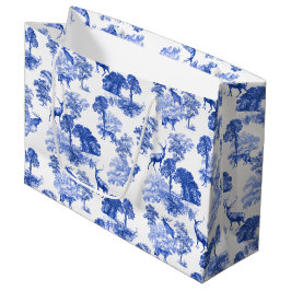 Blauw Klassiek Frans Land Toile Deer Forest Groot Cadeauzakje