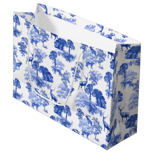 Blauw Klassiek Frans Land Toile Deer Forest Groot Cadeauzakje (Voorkant Gekanteld)