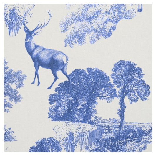 Blauw klassiek Frans land Toile Deer Pattern Stof (Swatch)