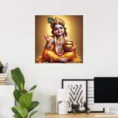 Blauw Klassiek Krishna Makhan Pot Design met Vroli Poster (Thuiskantoor)
