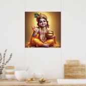 Blauw Klassiek Krishna Makhan Pot Design met Vroli Poster (Keuken)