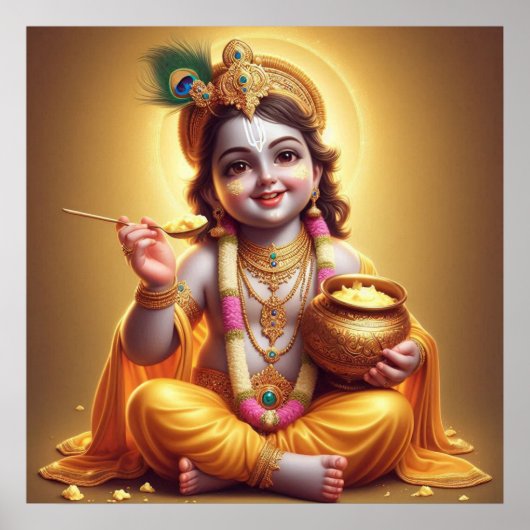 Blauw Klassiek Krishna Makhan Pot Design met Vroli Poster (Voorkant)