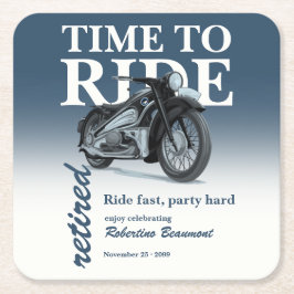 Blauw Klassieke Motorfiets Rijd Snel Pensioenfeest Kartonnen Onderzetters