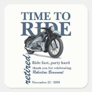 Blauw Klassieke Motorfiets Rijd Snel Pensioenfeest Vierkante Sticker