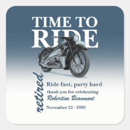 Blauw Klassieke Motorfiets Rijd Snel Pensioenfeest Vierkante Sticker